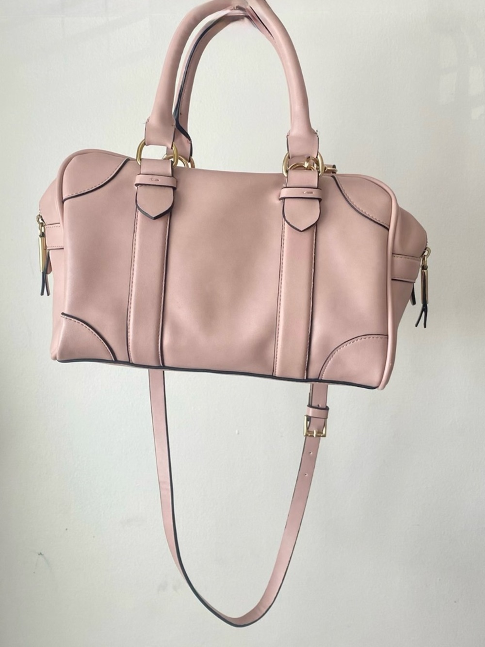Trafaluc by Zara Pale Pink Structured Satchel with Gold Hardware